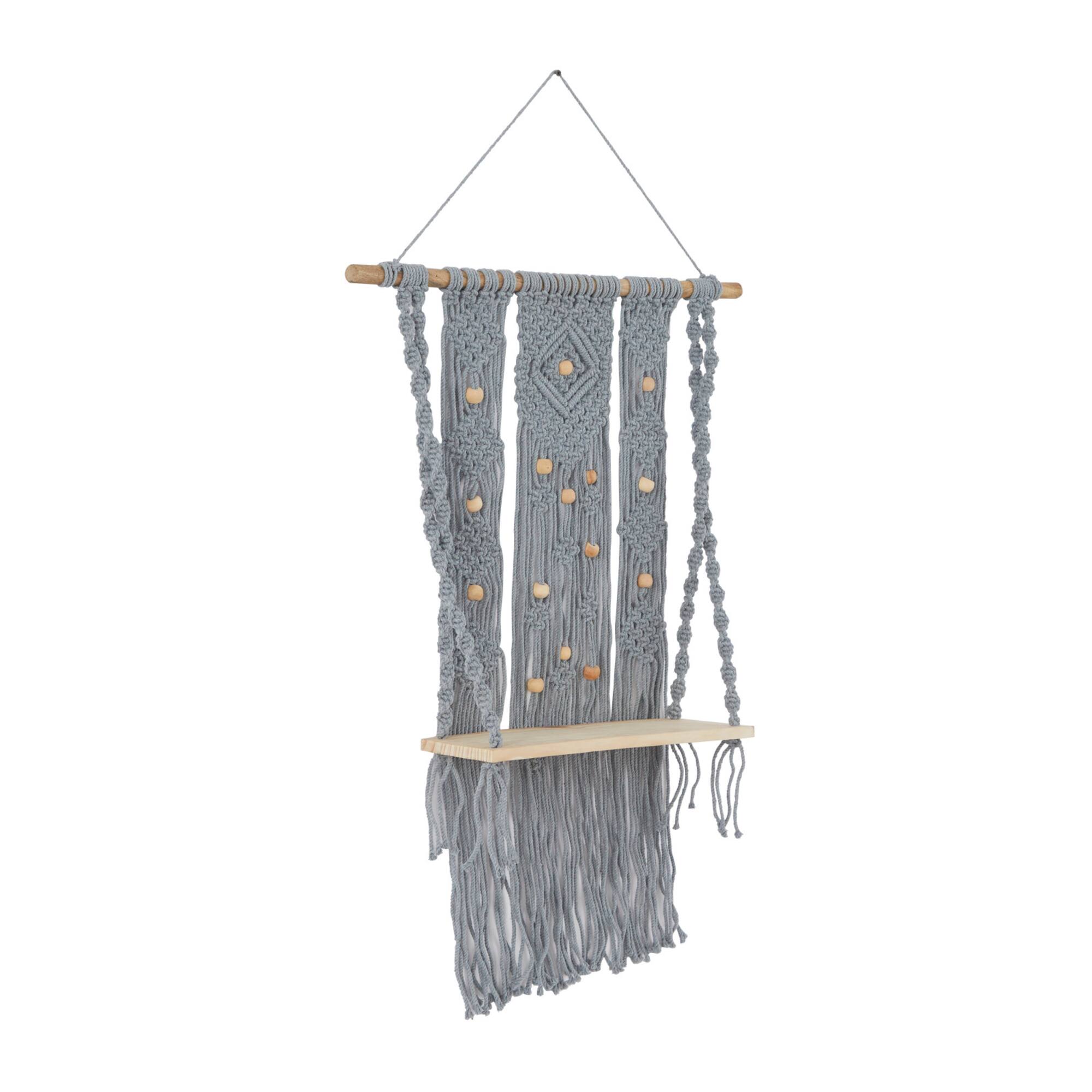 Gray Cotton Handmade Macrame 1 Shelf Wall Shelf 25" x 6" x 46"
